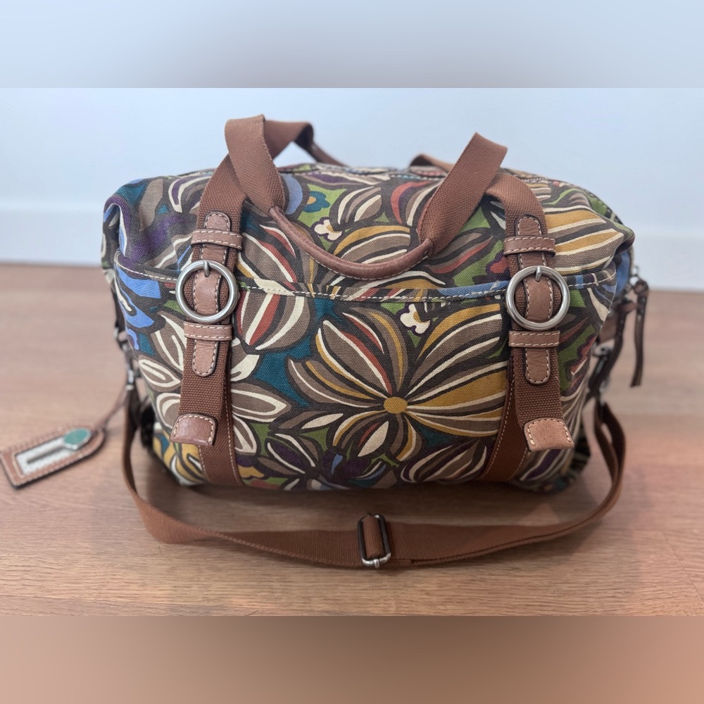 Fossil Key-Per Flowers XL Cotton Floral Weekender Tote Shopper Bag VTG
